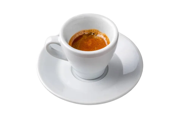Čerstvé Espresso Bílém Porcelánu Pohár Izolovaném Bílém Pozadí — Stock fotografie