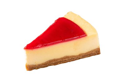 İzole edilmiş beyaz arka planda lezzetli çilekli cheesecake.