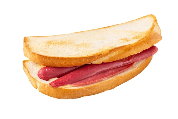 stock image Ham, sausage and cheese sandwich on white background