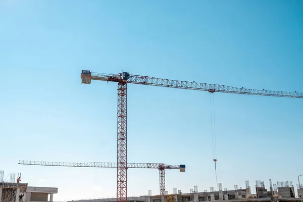 Construction Crane Working Large Construction Site — Fotografia de Stock