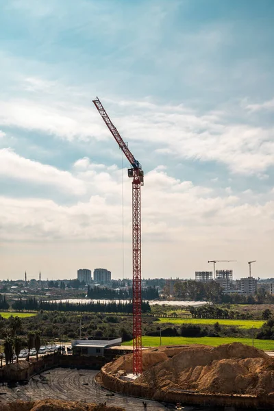 Construction Crane Working Large Construction Site — Foto Stock