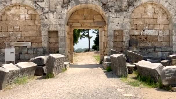 Αρχαία Πόλη Της Περζ Στην Αττάλεια Της Τουρκίας Ιστορικά Ερείπια — Αρχείο Βίντεο