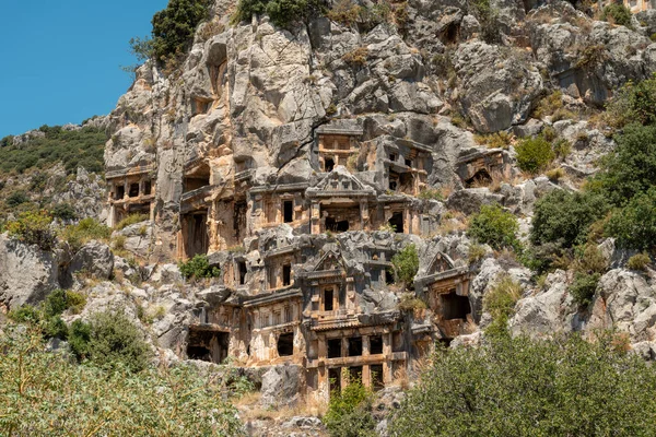 stock image The ruins of the amphitheater and ancient rock tombs in the ancient city of Myra in Demre, Turkey