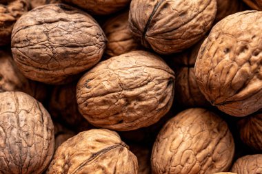 Taze organik cevizler, resmi dolduruyor. Organik ceviz dokusunun arka planı