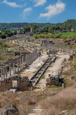 Antalya 'nın antik Perge kenti. Eski Pamphylia şehrinin tarihi kalıntıları.