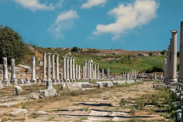 Antalya Nın Antik Perge Kenti Eski Pamphylia Şehrinin Tarihi Kalıntıları — Stok fotoğraf