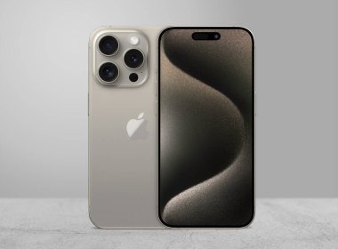 Antalya, Turkey - September 14, 2023: Newly released Natural Titanium iPhone 15 pro mockup set with back and front angles clipart