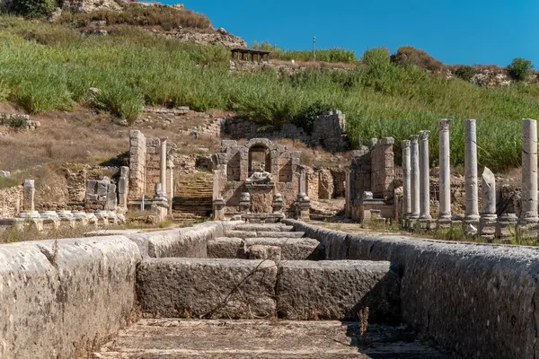 Cidade Antiga Perge Antalya Turquia Ruínas Históricas Antiga Cidade Panfília — Fotografia de Stock
