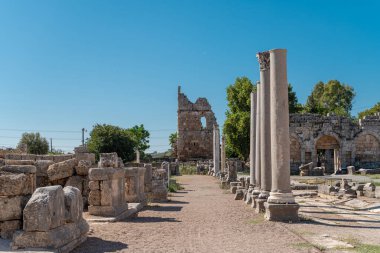 Antalya 'nın antik Perge kenti. Eski Pamphylia şehrinin tarihi kalıntıları.