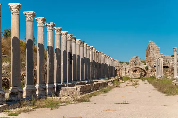 Starożytne Miasto Perge Antalyi Turcja Historyczne Ruiny Starożytnego Miasta Pamfilia — Zdjęcie stockowe