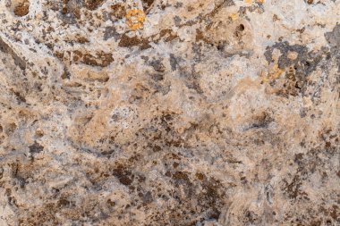 Yaşlanmaya ve yosunlarla kaplanmaya başlayan tek parça taş duvar.