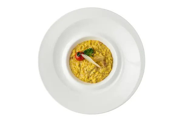 Parmesan Cheese Risotto White Porcelain Plate — Stockfoto