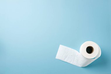 Mavi arkaplanda tuvalet kağıdı rulosunun üst görünümü