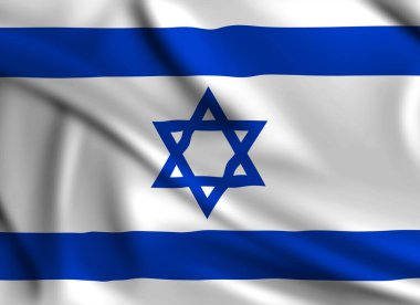 Çerçeveyi kaplayan İsrail bayrağı rüzgarda sallanıyor.