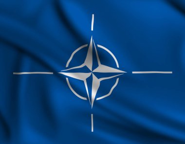 Çerçeveyi kaplayan NATO bayrağı rüzgarda dalgalanıyor