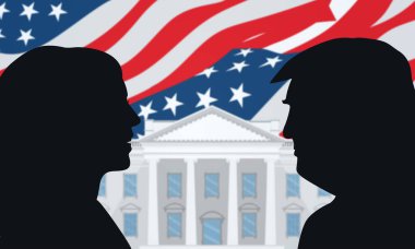 21 Temmuz 2024 - Kamala Harris 'in Donald Trump' la karşılaşmasının Karakter İllüstrasyonu. 2024 ABD başkanlık seçimleri