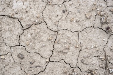 İklim değişikliği ve küresel ısınmanın yol açtığı kuraklık nedeniyle çatlamış toprağın en üst görünümü