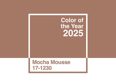 Antalya, Türkiye - 9 Aralık 2024: 2025 Yılın Rengi, PANTONE 17-1230 Mocha Mousse trend renk paleti örnek kitap rehberi