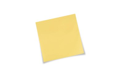 Sarı yapışkan kağıdın üst görünümü veya beyaz arkaplanda post-it