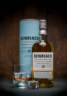 Antalya, Turkey - January 23, 2025: Benriach The Original Ten Single Malt Scotch Whisky produced in the Speyside region of Scotland clipart