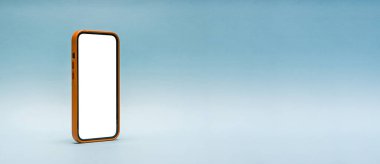 Mavi arkaplanda boş beyaz ekranlı akıllı telefon