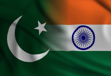Hindistan ve Pakistan 'ın bayraklarını birleştiren kavramsal imaj, birlik veya çatışmayı sembolize ediyor