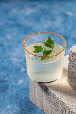 Koyu arkaplan önünde lüks bir kokteyl.