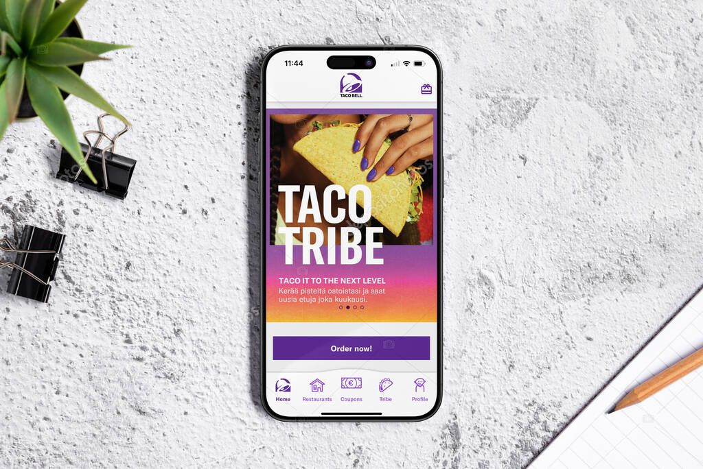 Antalya, Turkey - June 2, 2025: Taco Bell app, an American multinational fast food restaurant chain, on iPhone screen