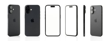Antalya, Türkiye - 16 Haziran 2025: Yeni çıkan Siyah iPhone 16 modeli farklı açılarla ayarlandı