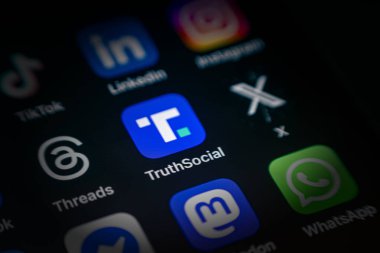 Antalya, Turkey - June 5, 2025: Truth Social App icon among various application icons on smartphone screen