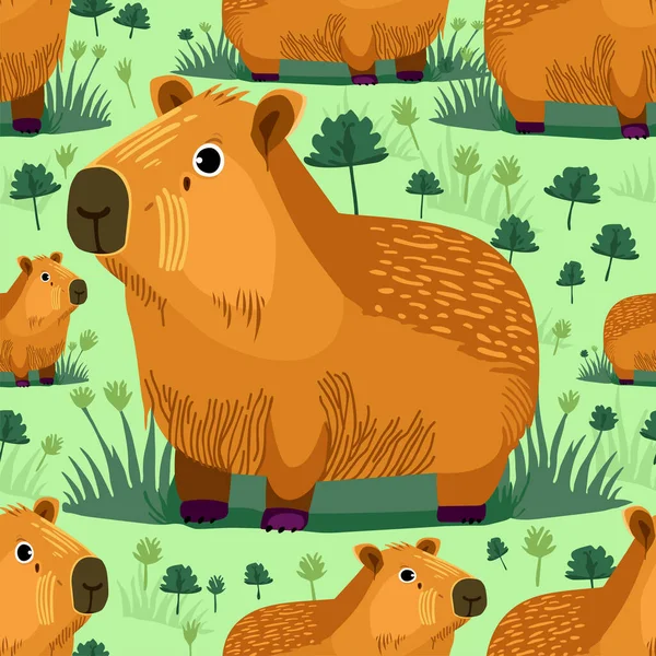 Komik Capybara Ile Kusursuz Vektör Izi — Stok Vektör