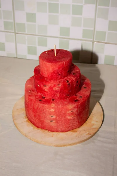 Friss Görögdinnye Gyümölcsből Készült Torta — Stock Fotó