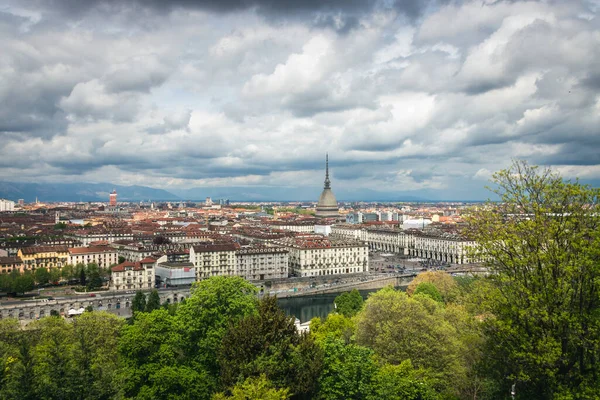 Scenic View Cityscape Turin Italy Seen Monte Dei Cappuccini Cloudy — Stock Photo, Image