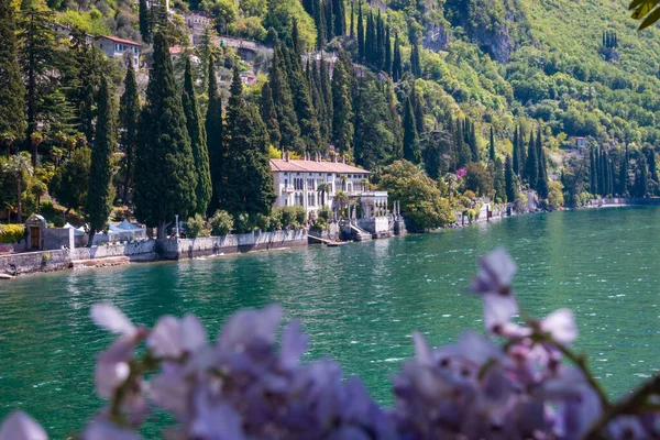 Hermosa Villa Monastero Orilla Oriental Del Lago Como Primavera Glicinas — Foto de Stock