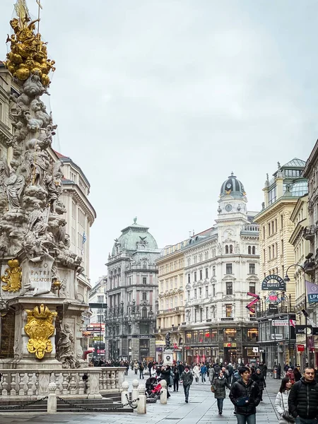 Viena Austria Enero 2020 Graben Street Tourists Winter Time Cloudy —  Fotos de Stock