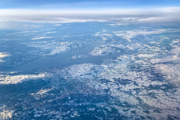 Aerial Lake Mjosa Island Helgoya City Hamar Norway Winter — Stock Photo, Image