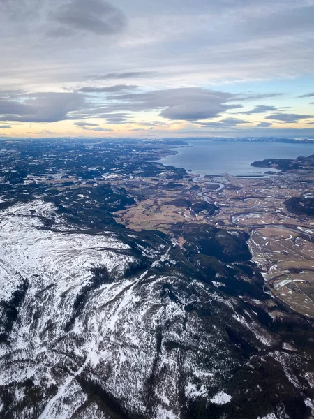 Flygfoto Snötäckt Landskap Nära Trondheim Norge Vintern — Stockfoto