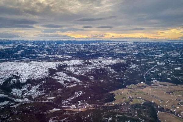 stock image Aerial of snow covered landscape near Trondheim, Norway in winter