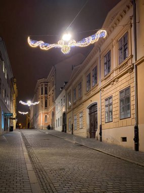 Zagreb, Hırvatistan - 4 Ocak 2021: Pavla Radica caddesini kışın yılbaşı süsleriyle aydınlattı