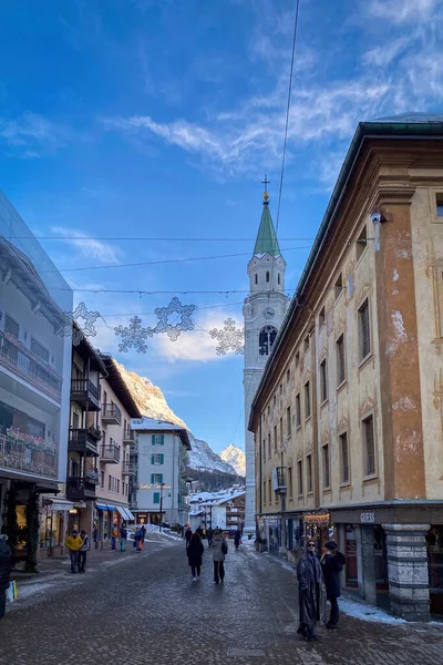 Cortina Ampezzo Italy January 2023 Cityscape Catholic Church Santi Filippo — Stock Photo, Image