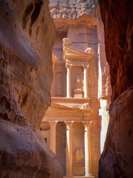 World Famous Khazneh Treasury Historic Archaeological City Petra Jordan Seen Stock Picture