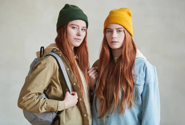 Medium Studio Portrait Two Red Haired Young Caucasian Women Wearing — Stock Photo, Image