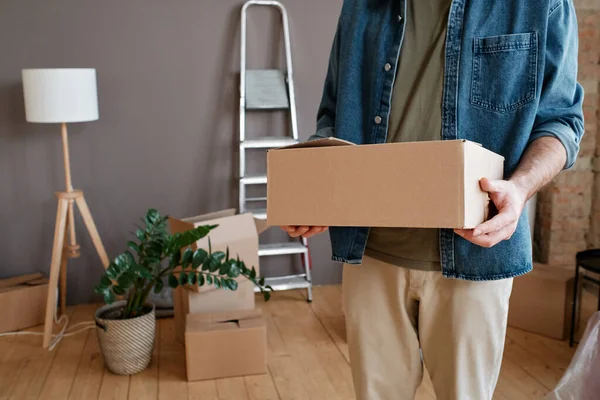 Horizontal Shot Unrecognizable Young Man Wearing Casual Clothes Bringing Boxes — Stock Photo, Image