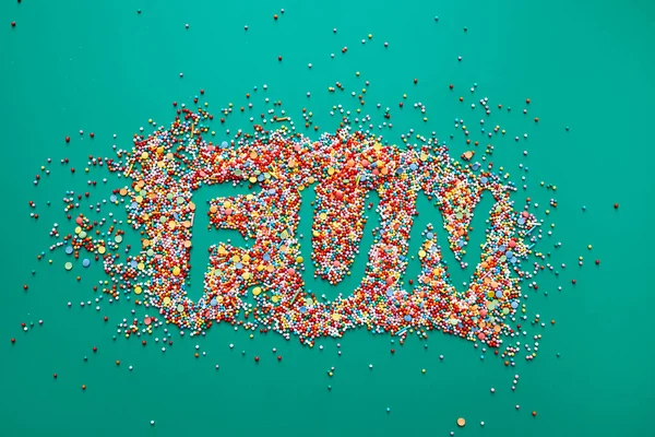 Fun Word Written Colorful Sweet Sprinkles Green Background — Stock Photo, Image