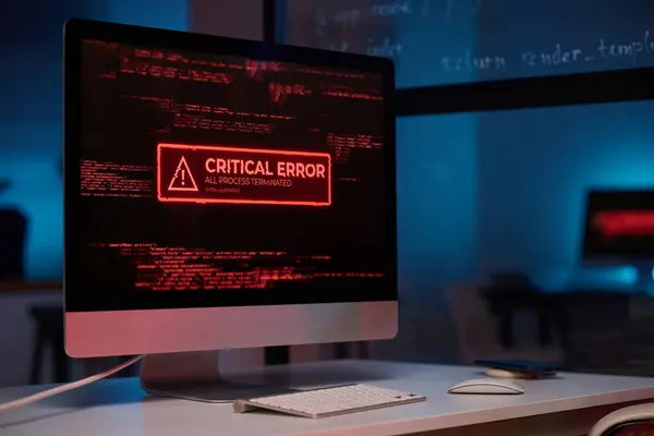 Kırmızı ışıklarda acil durum mesajı olan PC bilgisayarının arkaplan resmi boşluğu kopyala