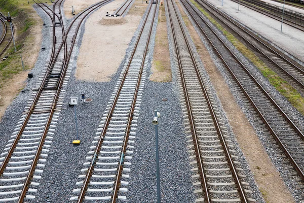 Rail tracks in depot. Empty railway tracks.