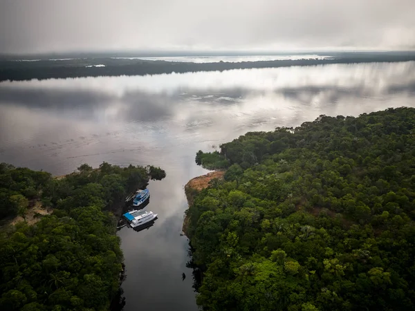 Hermosa Vista Aérea Selva Amazónica Verde Río Cerca Del Archipiélago —  Fotos de Stock