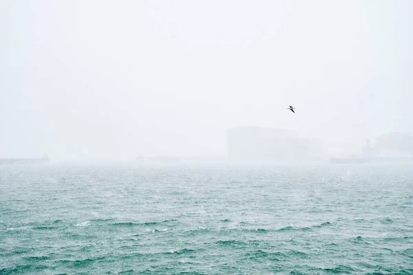 Malerischer Blick Auf Plätscherndes Meerwasser Gegen Bewölkten Himmel Küstenbereich Bei — Stockfoto