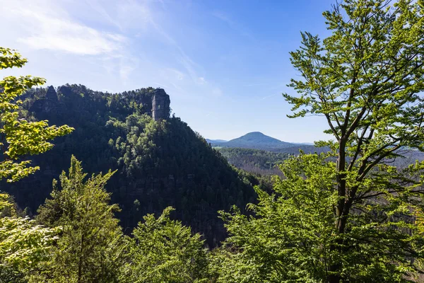 Vista Paisagem Montanhas Árvores Parque Nacional Suíça Boêmia República Checa — Fotografia de Stock