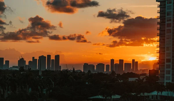 Naplemente Város Felett Miami Usa — Stock Fotó